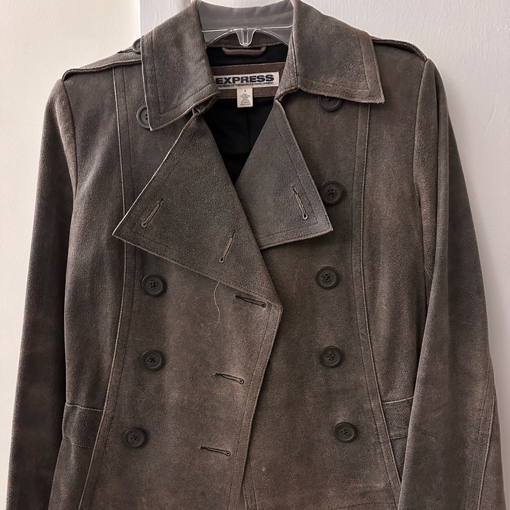 Express Womens Distressed Leather Moto Biker Double Breasted Jacket Size 2